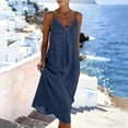 thumbnail image 5 of Summer Dresses for Women Casual Backless Spaghetti Strap V Neck Loose Flowy Beach Vacation Maxi Cotton Linen Dress,Sizes S-2XL, 5 of 6