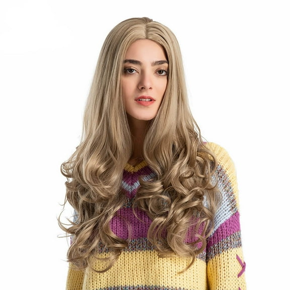 DOPI Fashion Wavy Light Brown Long Curly Wig For Woman Wig Artificial Hair Wigs