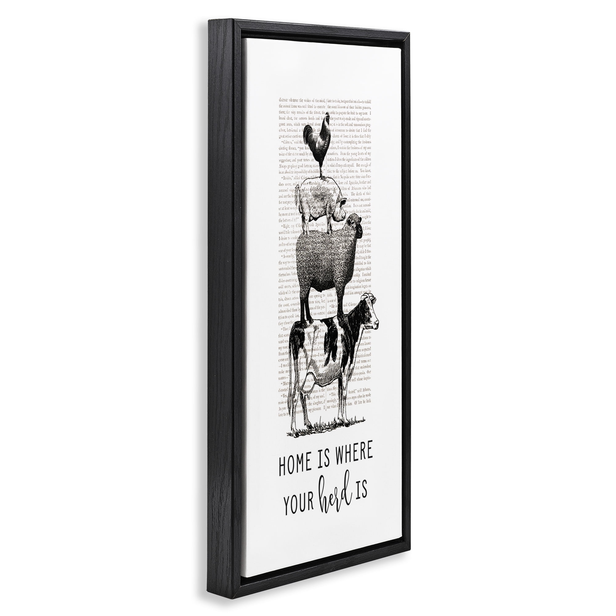Stupell Industries Where Your Herd Family Animals Animals & Insects Painting Black Floater Framed Canvas Art Print Wall Art, 11 x 25