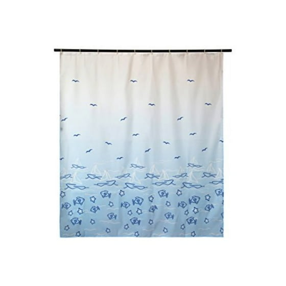Melo Rossa Water Repellent Shower Curtains Polyester Fabric Curtain Sets Light Blue Sky Birds Fish Ocean Theme With Plastic Hooks Waterproof Mold