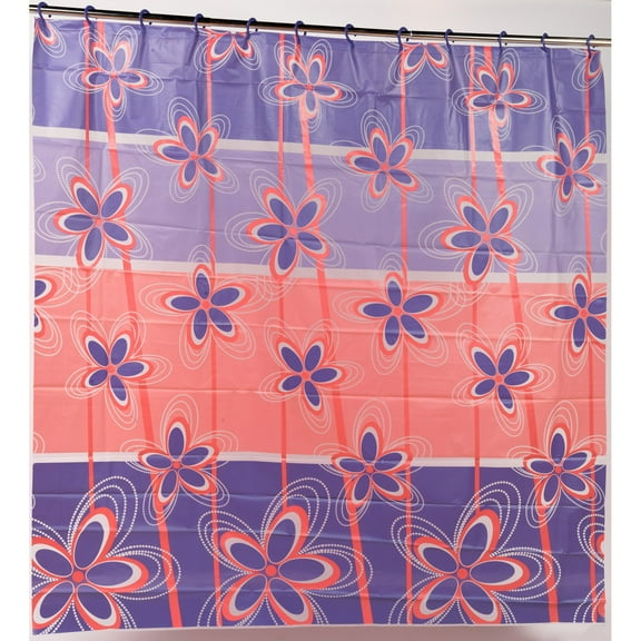 Carnation Home Fashions SCPEVA-HK-POS Posy Peva Shower Curtain with Built in Hooks