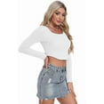 thumbnail image 5 of PINKSIR Women's Knitted Solid Crop Top with Square Neck and Fitted Asymmetrical Hem White L, 5 of 6