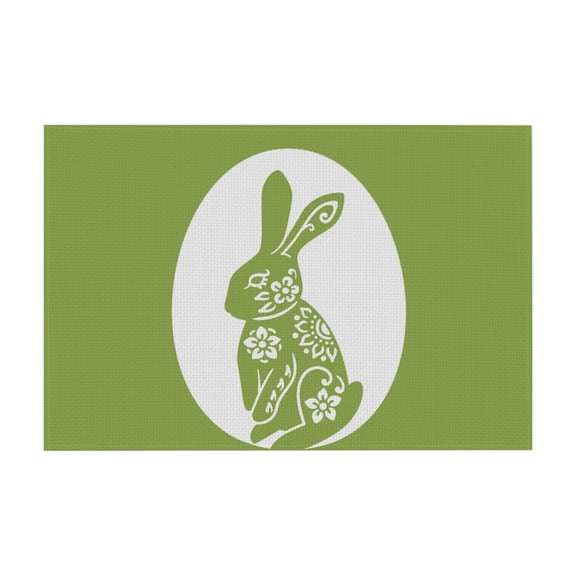 HuiXinOu Green Easter Placemats Set of 4, 12x18 Inch Spring Table Mats Heat Resistant & Washable, Bunny Themed Kitchen Dining Decor for Easter Party & Brunch
