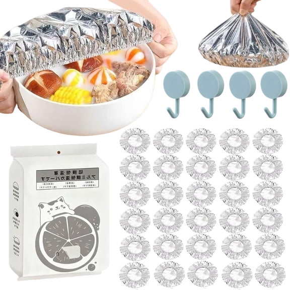 Reusable Aluminum Foil Food Covers, Pop-Up Tin Foil Food Insulation Cover, Universal Kitchen Aluminum Foils Bags for Food, Adjustable Foods Storage Covers for Any Plate or Bowl (30Pcs/BAG)