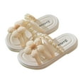 thumbnail image 2 of SGFCWSX Girls Summer Sandals Open Toe Shell Flower Decor Pearl Accent Flat Non-Slip Sole Casual Shoes for Beach and Daily Use Beige Size 3.5 Years, 2 of 3