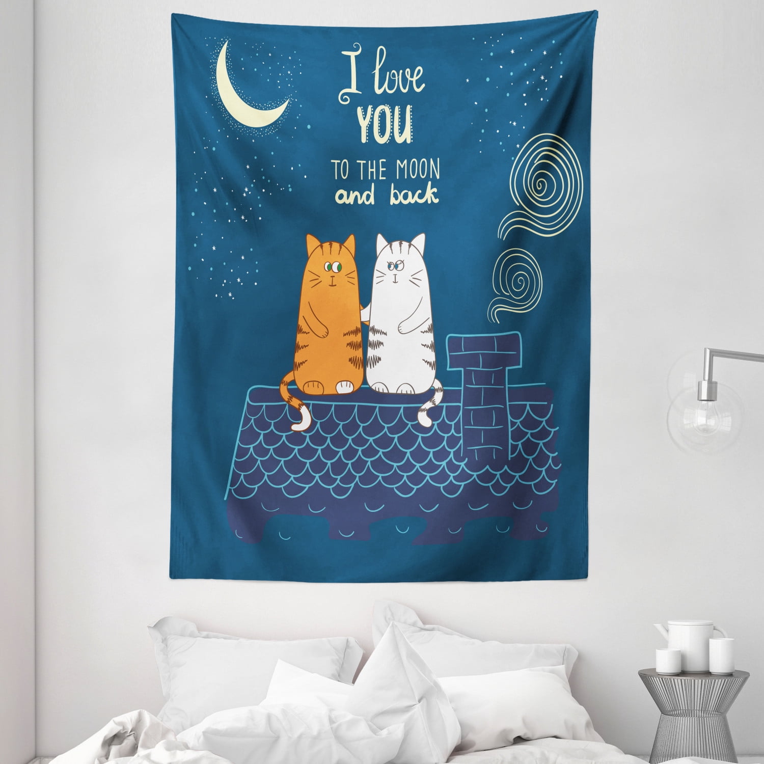 Cats on the Roof Night Sky Tapestry Wall Hanging for Living Room Bedroom Dorm 