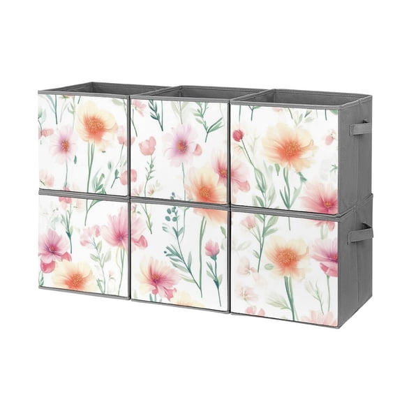 Collapsible Oxford Fabric Storage Cubes with Handles, Large Mid Foldable Oxford Cloth Bins Set of 2/6, Closet Organizers for Shelves Clothes Home Kitchen Toy - Flowers