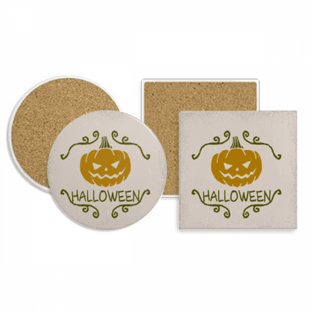 

Halloween Pumpkin Cartoon Pattern Coaster Cup Mug Holder Absorbent Stone Cork Base Set