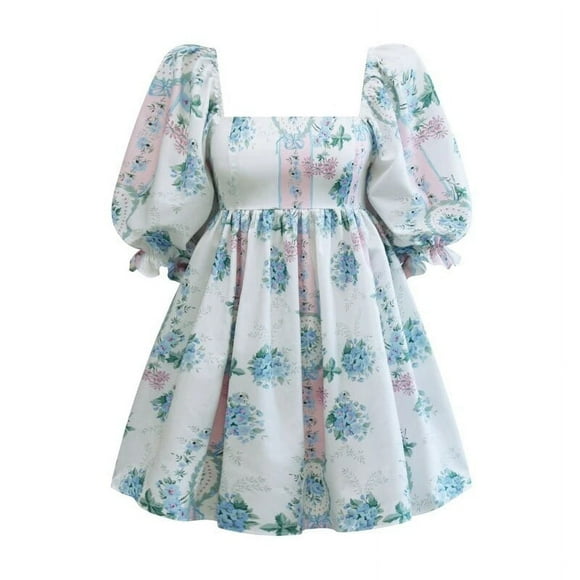 Romantic Picnics Kawaii A-line Dress Y2K Vintage Puff Sleeve Princess Bubble Mini Dress 90s Fairycore Retro Court Style Clothes - Type 6 / M