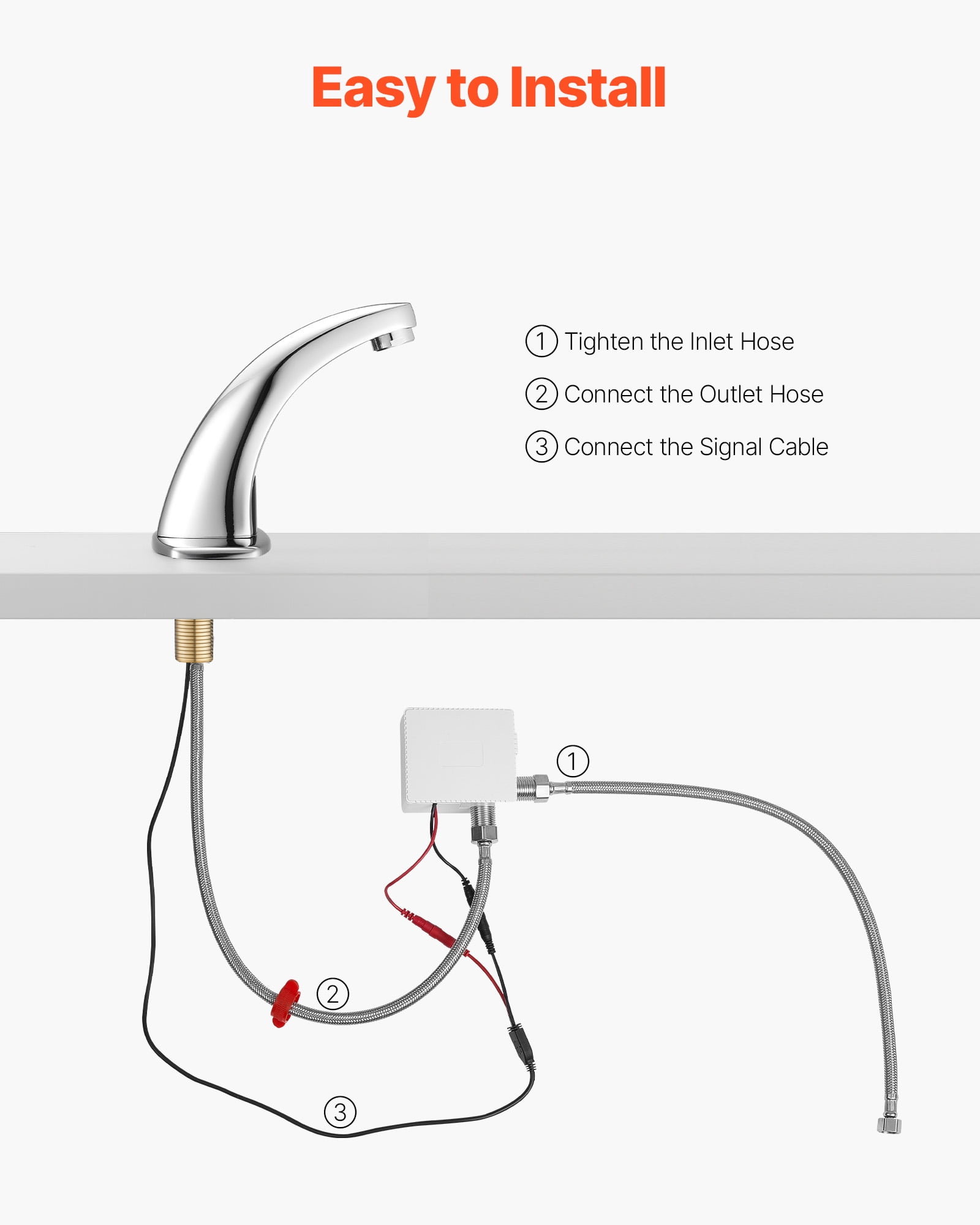 VEVOR Touchless Bathroom Sink Faucet, Automatic Motion Sensor Restroom Toilet Faucet Cold Water with Hole Cover Plate, Battery Operated for 9/16 in Pipe Commercial Lavatory,Chrome Plated Silver,G233M