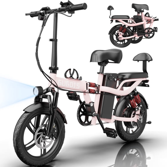 750W Peak Electric Bike for Adults, 16" Electric Commuter Bike, 48V 15Ah Removable Battery Folding Ebike, One-Piece Tire City E-Bicycle, Max.20mph & 45 Miles UL2849 Pink