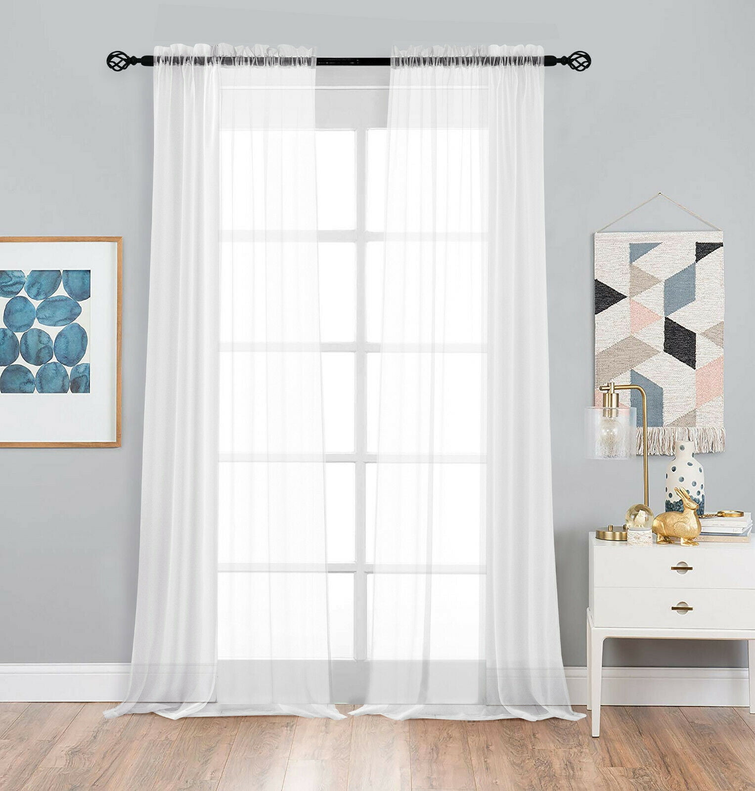Basic Home Rod Pocket Sheer Voile Window Curtains - White, 120 in . Long