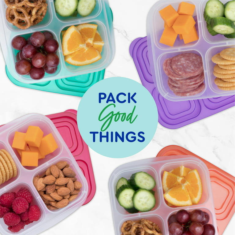Easylunchboxes 4-Compartment Snack Box Food Containers, Set of 4, Brights