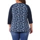 thumbnail image 4 of Blusa de Talla Grande para Mujeres Agnes Orinda, Cuello Redondo, Floral, Color de Contraste, Mangas Raglán 3/4, Tops Campesinos Casuales 3X Azul Oscuro, 4 of 8