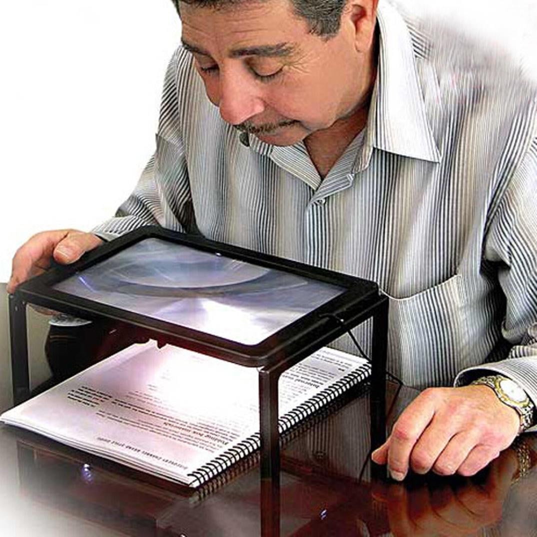 Large A4 Full Page Hands Free Magnifying Glass Sheet 4LED Magnifier W/ Neck Cord 
