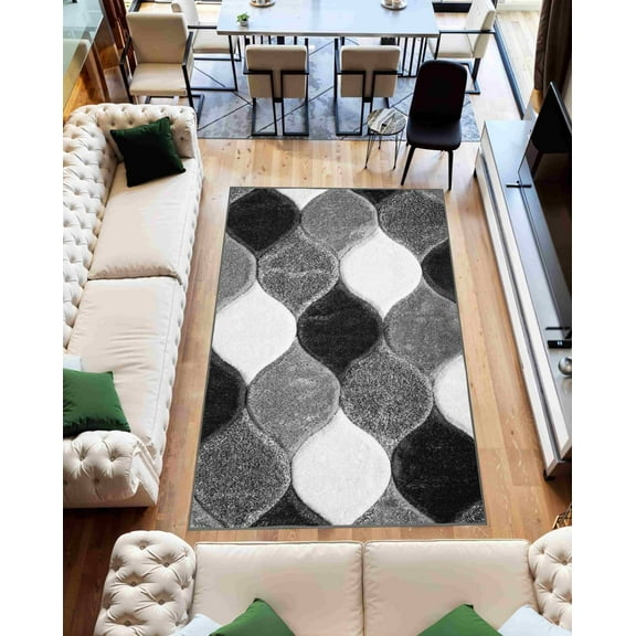4D Shaggy Rug Hand Carved Plush Thick Modern Contemporary Abstract For Living Room Bedroom 6488 (7'8"x10'8",Grey)