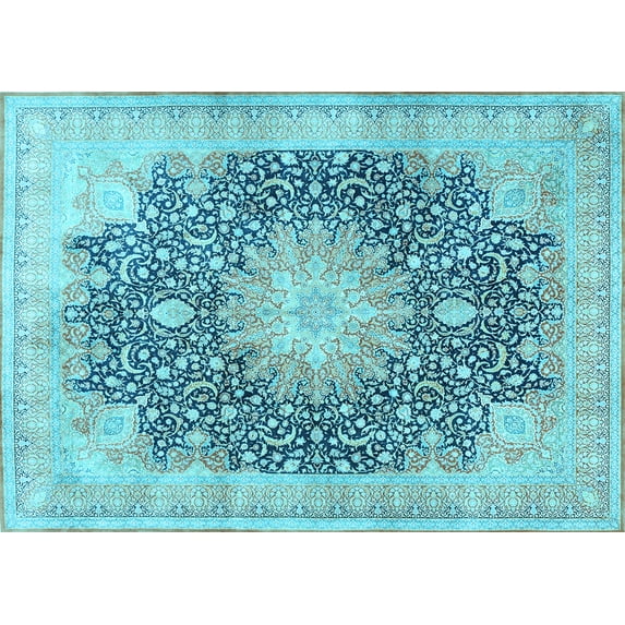 Ahgly Company Indoor Rectangle Medallion Light Blue Traditional Area Rugs, 7' x 9'