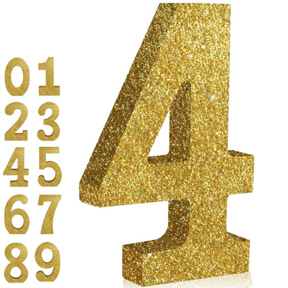 Gold Glitter Number 4 Table Centerpiece - Sparkling 8" Birthday Party Decorations for Graduation, Bridal Shower, Engagement, Anniversary