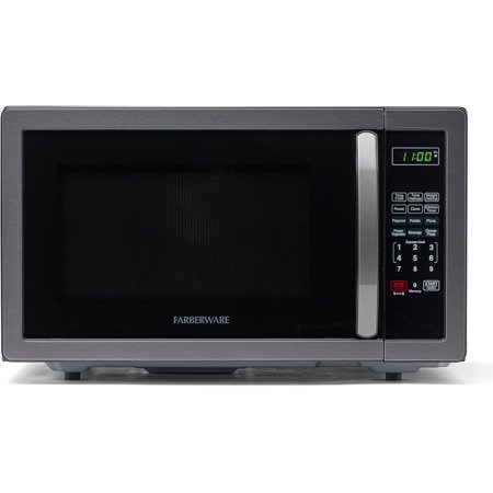 1000 Watts, 1.1 Cu Ft Countertop Microwave Oven with LED Lighting and Child Lock - Ideal for Apartments and Dorms - Easy-Clean Black Stainless Steel