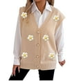 thumbnail image 2 of Blmnix Womens Sweaters Button Up Vest V-Neck Beige Plus Size Sweater Sleeveless Clothes, 2 of 7