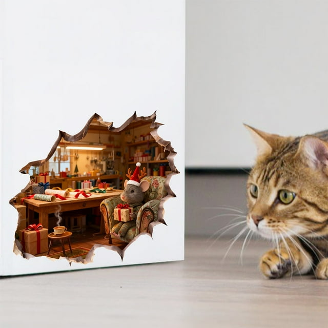 Adornos navideños, adornos navideños, regalos navideños, dibujos animados navideños para pared, regalo de ratón lindo, decoración de pared para dormitorio, sala de estar, pegatinas de pared, decoració