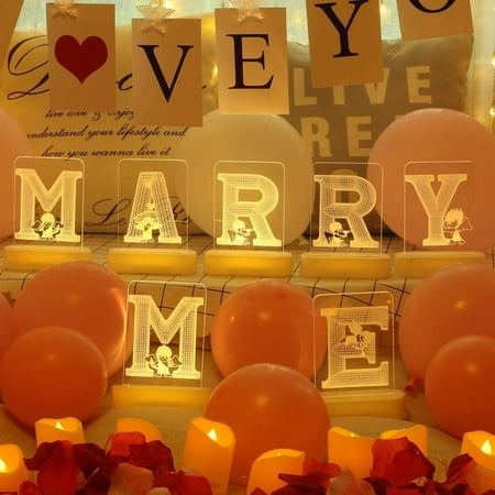 

LED Letter Lights Sign Light Up Letters Sign for Night Light Proposal Party/ Wedding Home Party Decoration LED Letter Battery Powered Christmas Night Light Lamp Home Bar Decoration MARRY ME