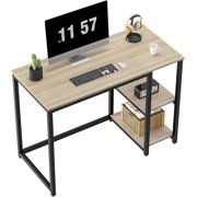 40 Inch Computer Desk with Shelves, Light Wood Finish, Modern Study Writing Laptop Table, Beige