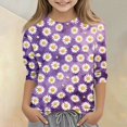 thumbnail image 2 of Girls Cute Summer Tops Size 7 Casual 3/4 Sleeve Crew Neck Girls Shirts Funny Daisy Printed T-Shirts Girls Fashion Blouse T-Shirt Purple 3-4 Years, 2 of 5