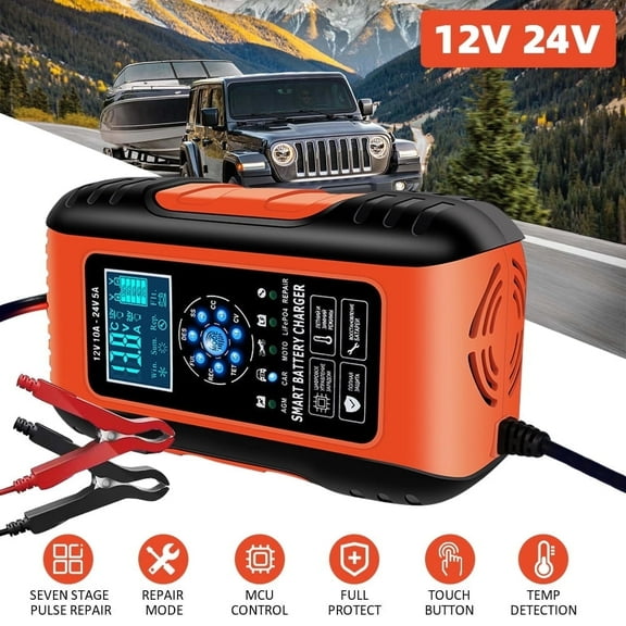 DFITO Car Battery Charger 10 Amps 12V/24V Automatic Pulse Repair Starter Lifepo4 Lead-Acid