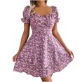 thumbnail image 2 of Floral Print V-Neck Short Sleeve Casual Dress for Women Lightweight Summer Mini Dress Polyester Comfortable Daily Wear Party Wedding Holiday, 2 of 9