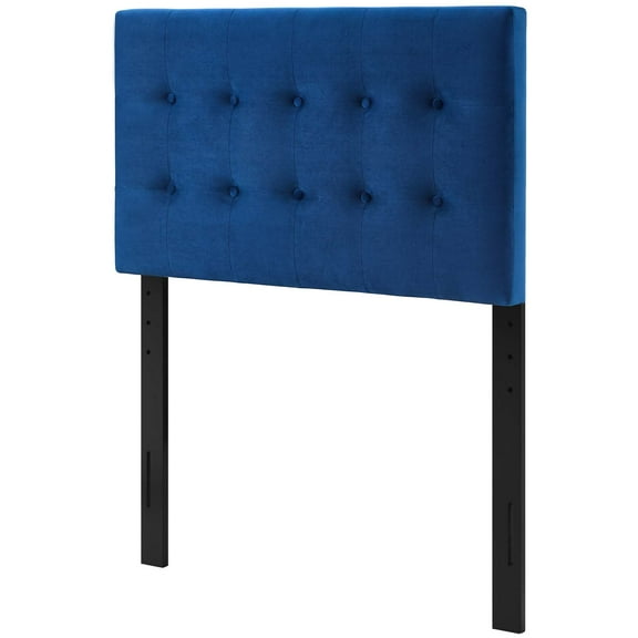 Contemporary Modern Urban Designer Bedroom Twin Size Tufted Headboard, Velvet Fabric, Navy Blue