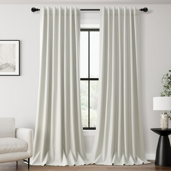 AIR-Ivory White Blackout Curtains 102 Inches Long Back Tab Heat Reflective Light Block Out Curtains 2 Panels for Bedroom Windows Textured Long Off White Blackout Draperies Floor to Ceiling Length