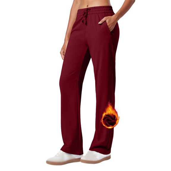 Fleece Sweatpants for Women, Straight Leg Elastic Waist Drawstring Trousers, Wide Leg Fitness Sport Pants