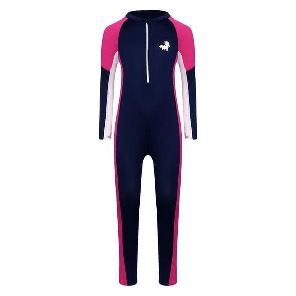 iiniim Girls Boys Rush Guard Swimsuit Long Sleeve Zipper Full Body Swimwear Hawaii Vacation Beach Navy Blue 3XL