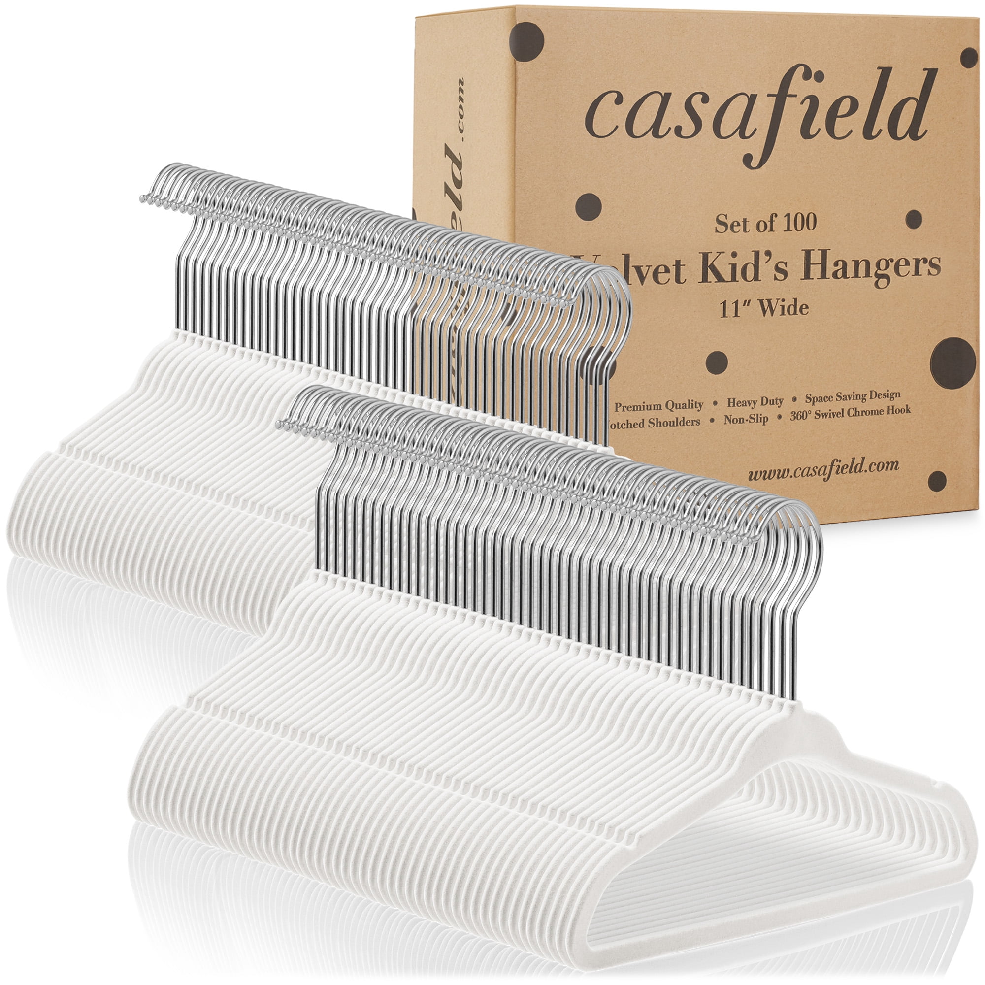 Casafield 100 Velvet Baby Hangers for Infant & Toddler Clothes, 11" - Ivory