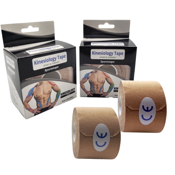 Kinesiology Tape for Shoulder - 40 Precut 9.6" Strips, 2 Rolls, Water Resistant, Latex-Free - Beige