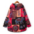 thumbnail image 4 of Chaqueta con capucha de lana para mujer Abrigo suelto con botones y bolsillos con estampado vintage Abanopi Pequeña, 4 of 7