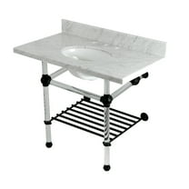 Kingston Brass KVPB3630MAB0 Templeton 36" Carrara Marble Console Sink with Acrylic Legs and Shelf (8-Inch, 3-Hole), Carrara Marble White/Matte Black