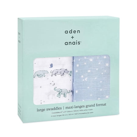 aden + anais Classic Swaddles Rising Star, Muslin Cotton Breathable Blankets, 2 Count