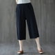 thumbnail image 4 of Pantalones anchos recortados de algodón y lino para mujer, de verano, finos, estilo coreano, sueltos, adelgazantes, nuevos pantalones casuales rectos de cintura alta de talla grande, 4 of 6