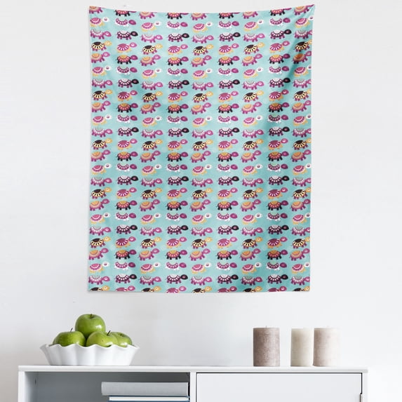 Turtle Tapestry, Repetitive Look Animals in Colorful Design with Ornaments on Their Backs, Fabric Wall Hanging Decor for Bedroom Living Room Dorm, 5 Sizes, Multicolor Pale Blue, by Ambesonne