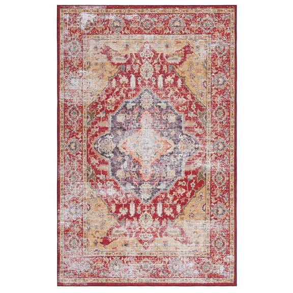 SAFAVIEH Tucson Herleva Traditional Machine Washable Area Rug, 5' x 8', Rust/Gold