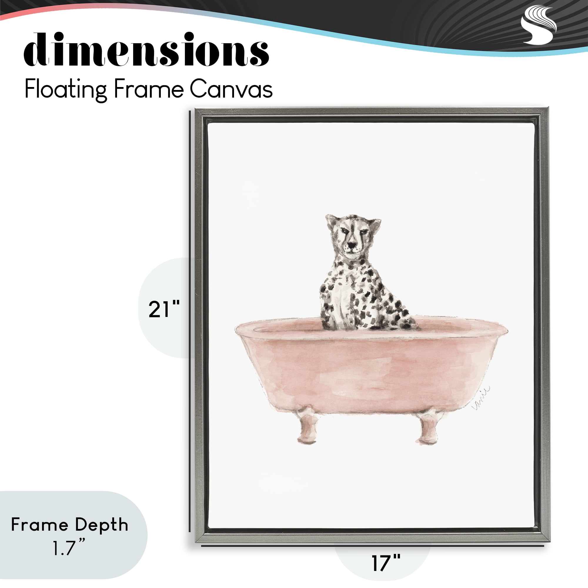 Stupell Industries Cheetah in Pink Tub Gray Framed Floater Canvas Wall Art, design by Lanie Loreth