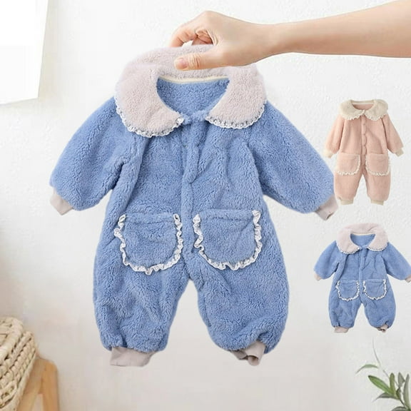 Zwiiyzr Baby Infant Boys Girls 2-24 Months Outfits Fleece Rompers Thick Jumpsuit Winter Warm Outerwear Outfits Long Sleeve Onesie Pink