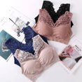 thumbnail image 5 of rygai Lady Bra Solid Color Wireless Lace See-through Hollow Out Push Up V Shape Back No Constraint Padded Brassiere Female Garment,Khaki,One Size, 5 of 8