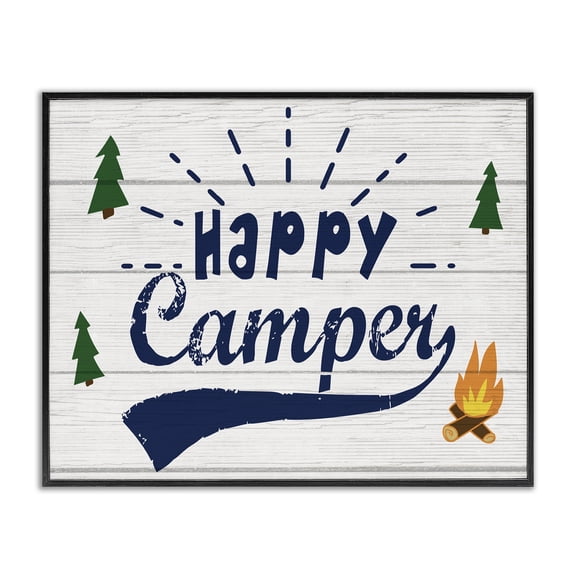 Stupell Industries Farmhouse Happy Camper with Trees Black Framed Giclee Art, 20 x 16, by Lil' Rue