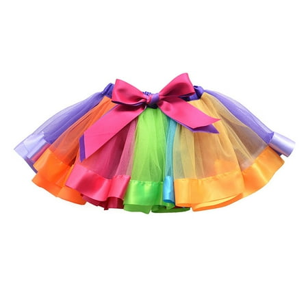 

Girls Layered Rainbow Tutu Skirt Ruffle Tiered Dance Performance Dress for Girls 4-6 Years Old