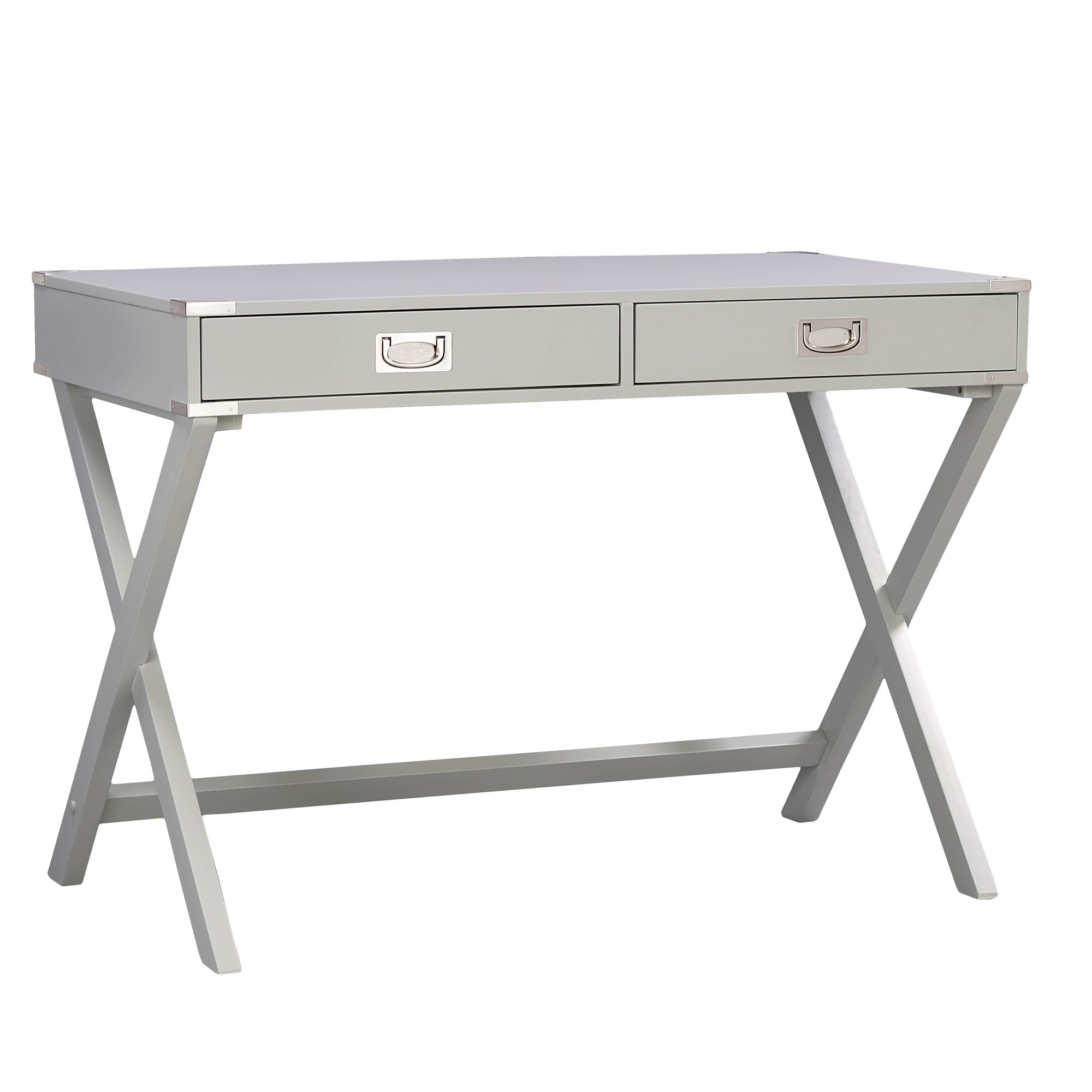Weston Home Wood X-Base Campaign Writing Desk with Drawers, Silver Birch