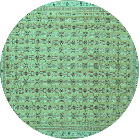 Ahgly Company Indoor Round Abstract Turquoise Blue Contemporary Area Rugs, 5' Round