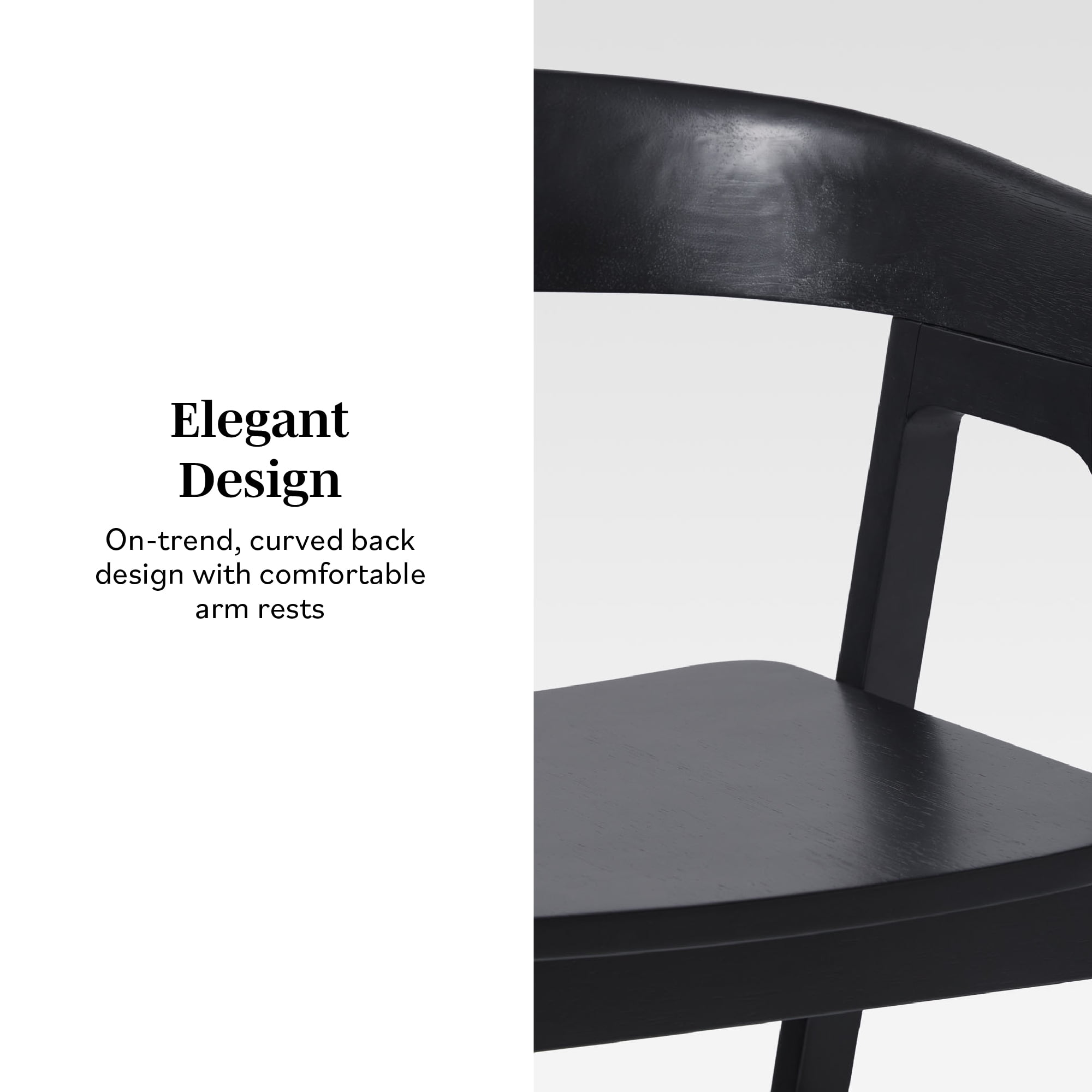 Walker Edison Modern Solid Wood Rounded Back Dining Chair, Set of 2, Black
